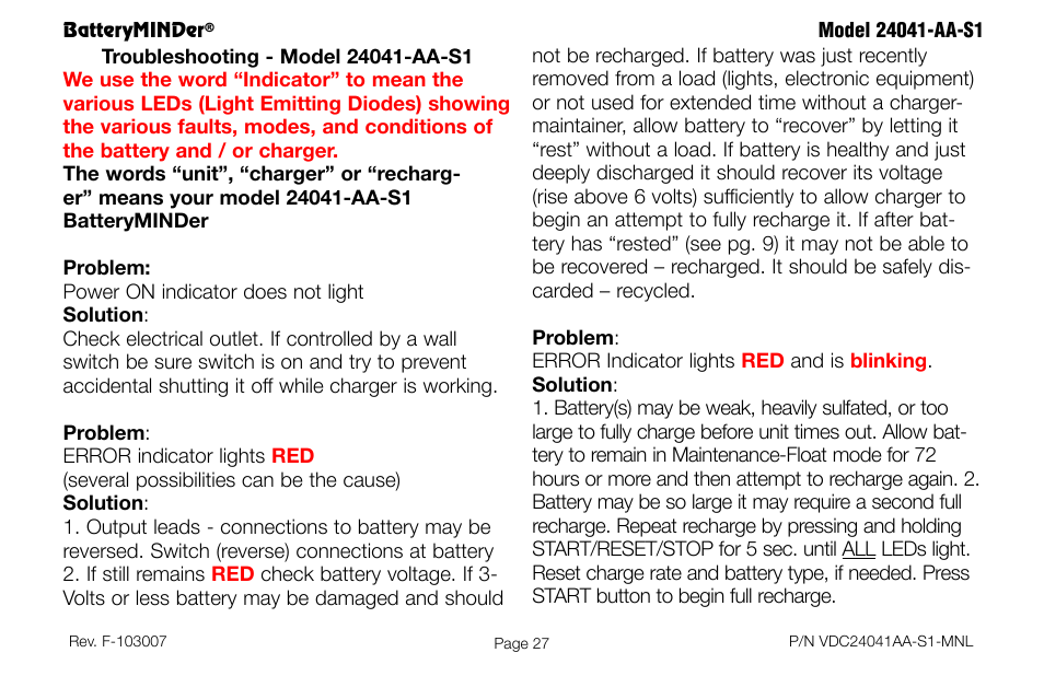 BatteryMINDer 24041-AA-S1 User Manual | Page 27 / 36