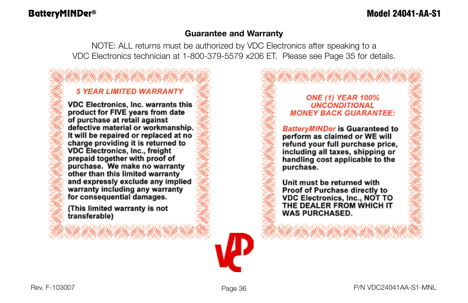 Batteryminder | BatteryMINDer 24041-AA-S1 User Manual | Page 36 / 36