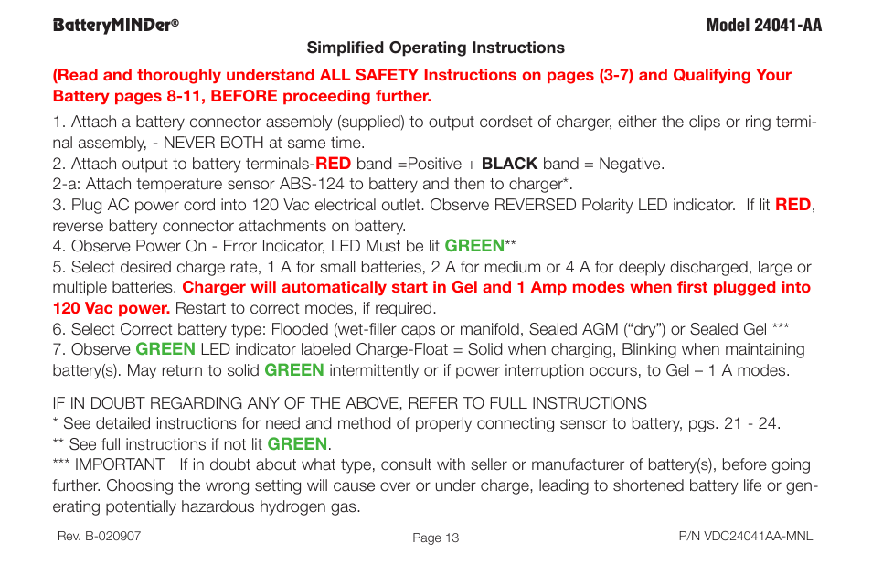 BatteryMINDer 24041-AA User Manual | Page 13 / 36