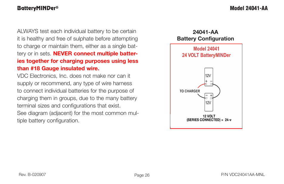 Batteryminder | BatteryMINDer 24041-AA User Manual | Page 26 / 36
