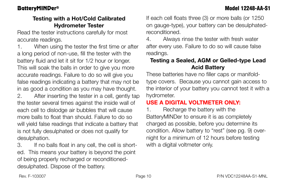 BatteryMINDer 12248-AA-S1 User Manual | Page 10 / 36