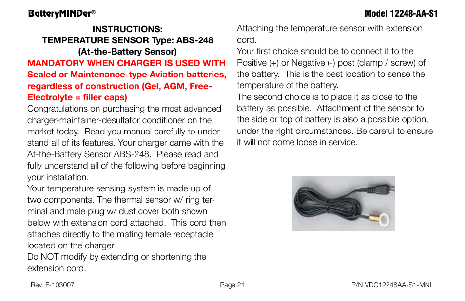 Batteryminder | BatteryMINDer 12248-AA-S1 User Manual | Page 21 / 36