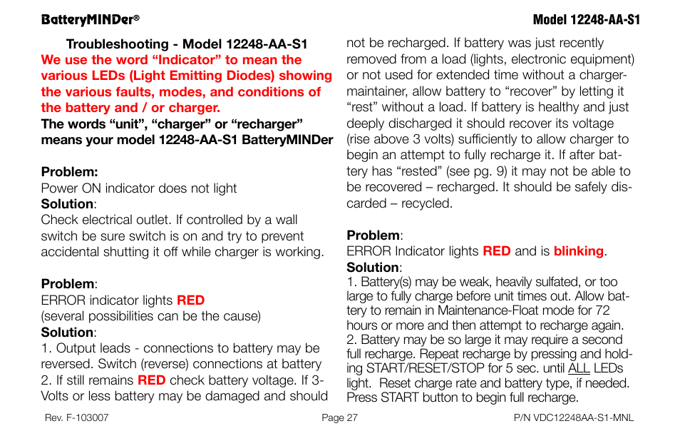 BatteryMINDer 12248-AA-S1 User Manual | Page 27 / 36