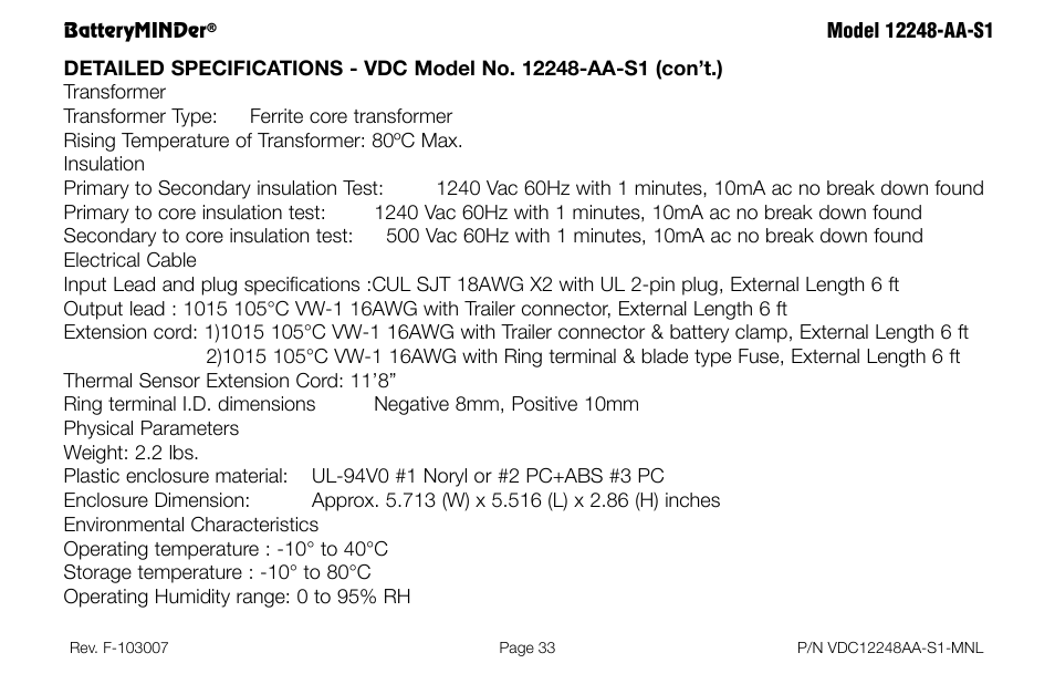 BatteryMINDer 12248-AA-S1 User Manual | Page 33 / 36