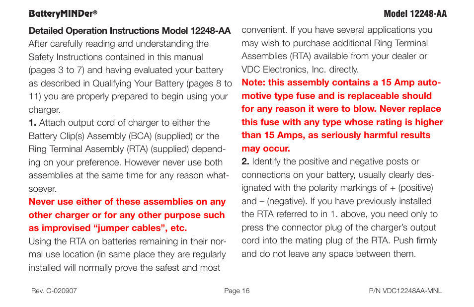 BatteryMINDer 12248-AA User Manual | Page 16 / 36