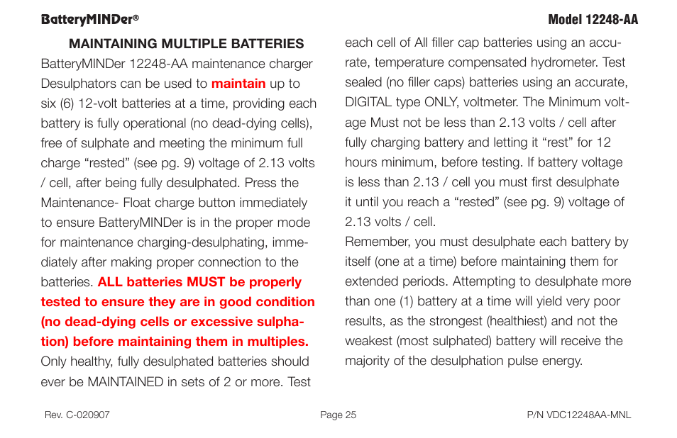 BatteryMINDer 12248-AA User Manual | Page 25 / 36