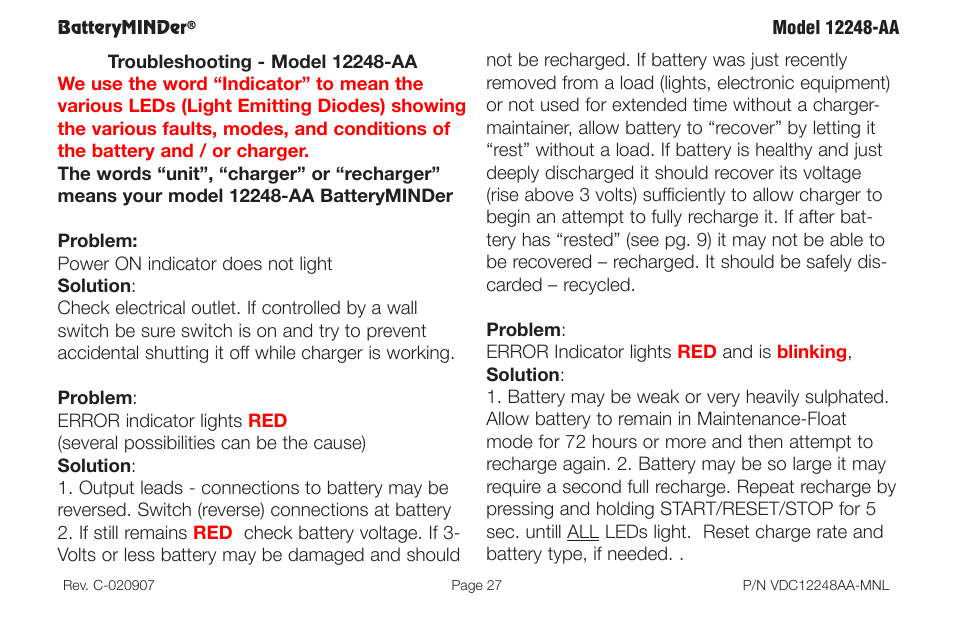 BatteryMINDer 12248-AA User Manual | Page 27 / 36