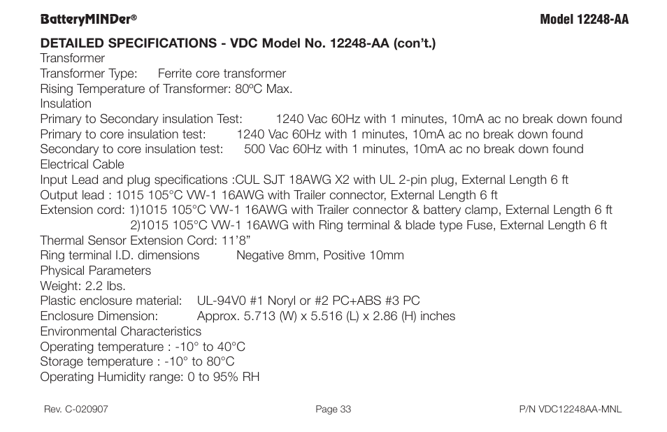 BatteryMINDer 12248-AA User Manual | Page 33 / 36