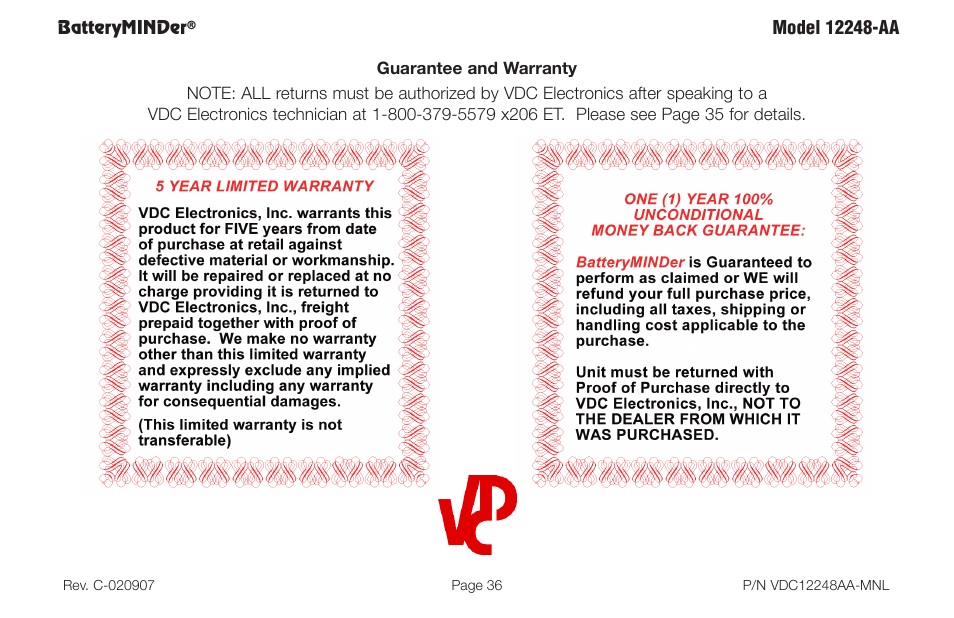 Batteryminder | BatteryMINDer 12248-AA User Manual | Page 36 / 36