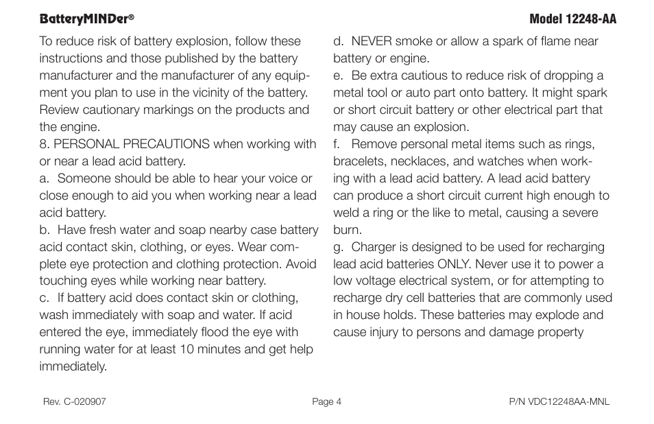 Batteryminder | BatteryMINDer 12248-AA User Manual | Page 4 / 36