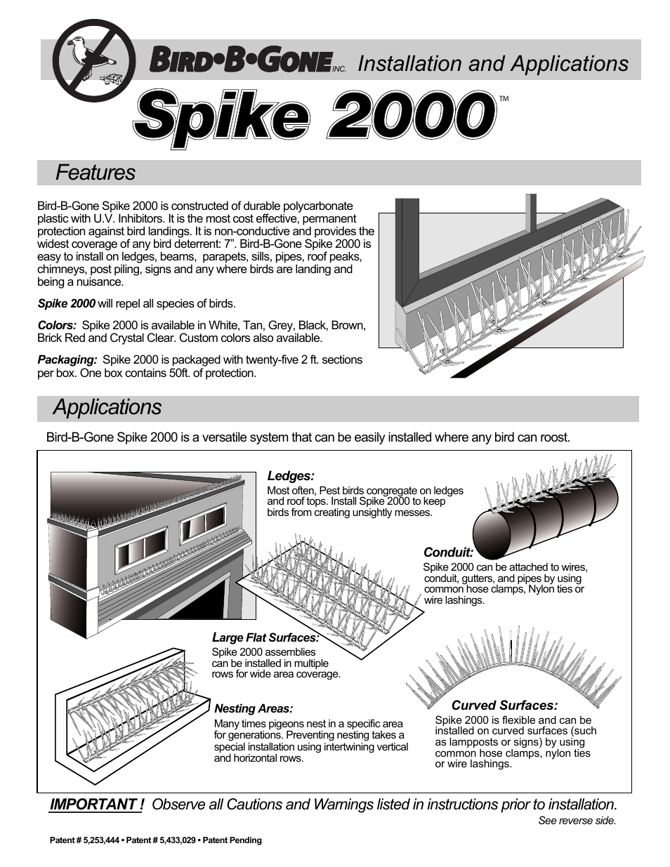 Bird B Gone 2000 Plastic Bird Spikes User Manual | 2 pages