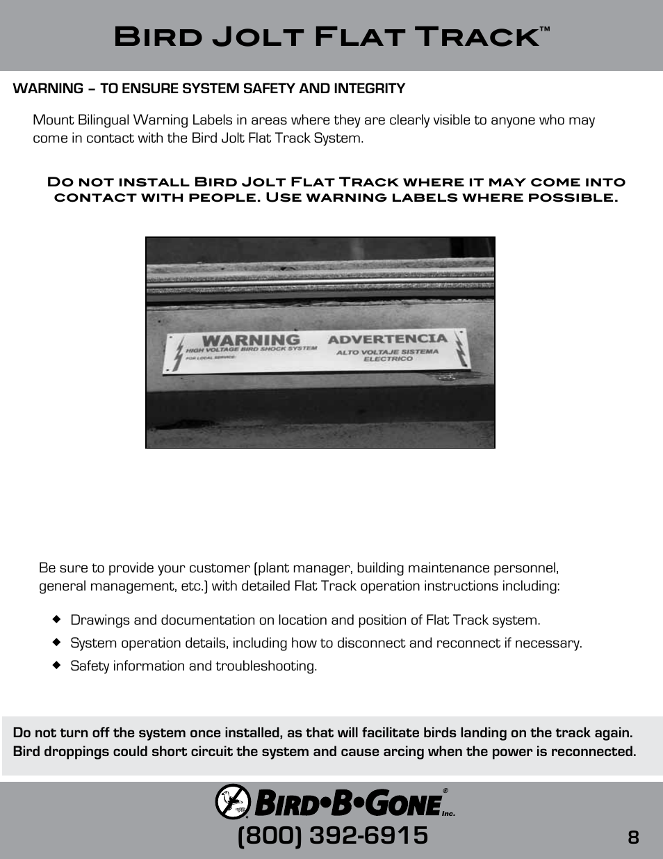Bird jolt flat track | Bird B Gone Bird Jolt Flat Track User Manual | Page 8 / 8