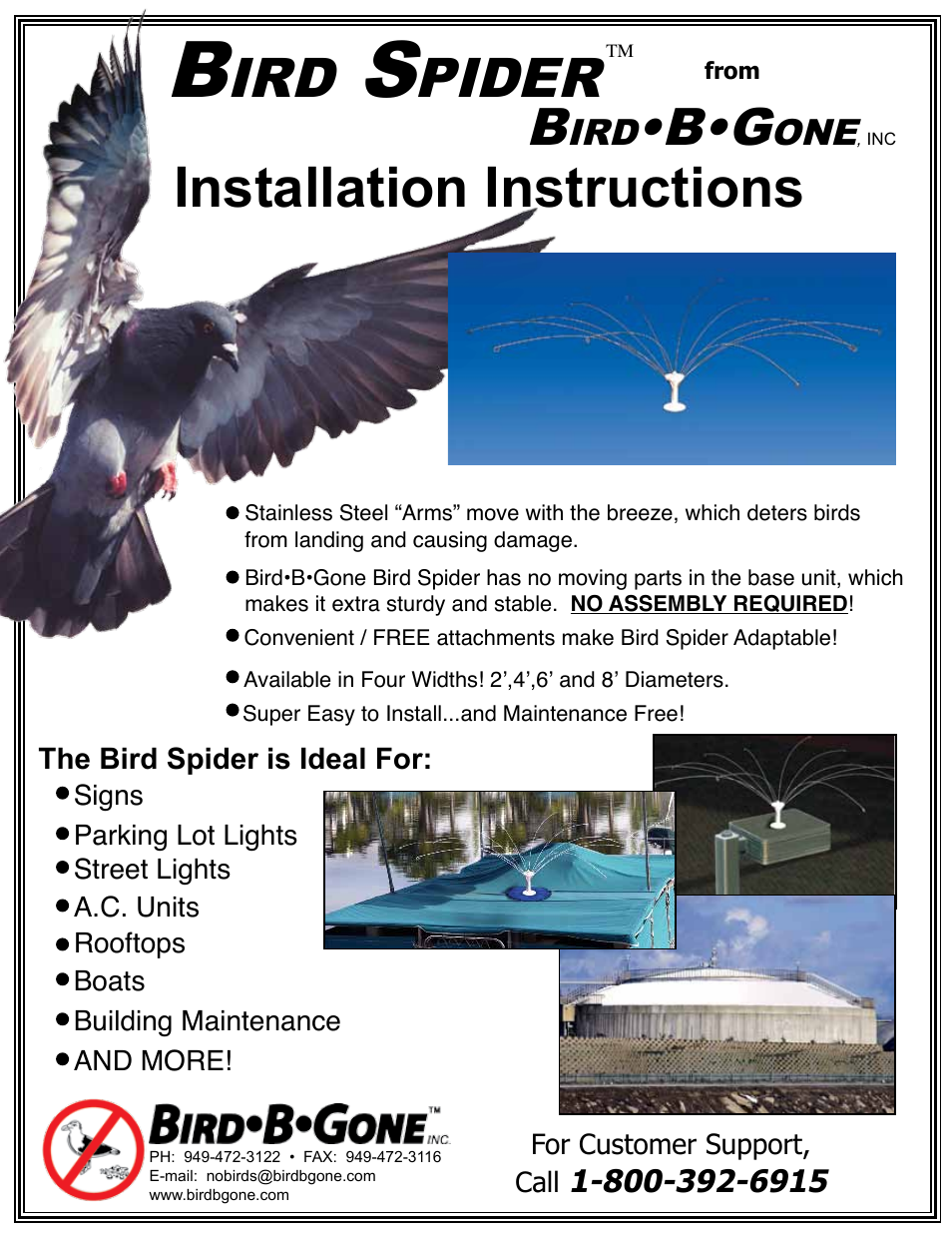 Bird B Gone Bird Spider User Manual | 2 pages