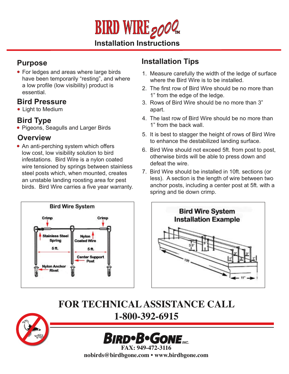 Bird B Gone Bird Wire 2000 User Manual | 2 pages