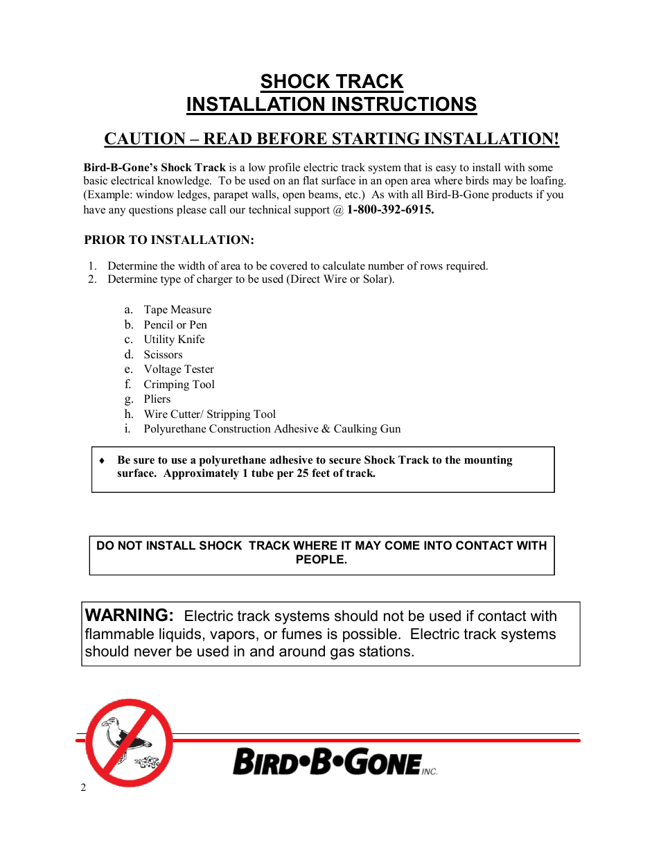 Shock track installation instructions, Caution – read before starting installation, Warning | Bird B Gone Shock Track for Birds User Manual | Page 2 / 9