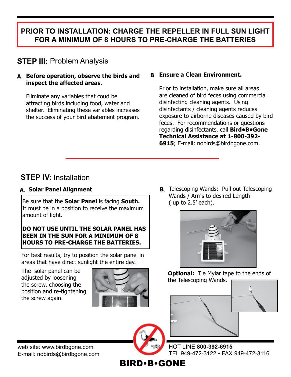 Bird•b•gone, Step iii: problem analysis, Step iv: installation | Bird B Gone Solar Bird Repeller User Manual | Page 3 / 4