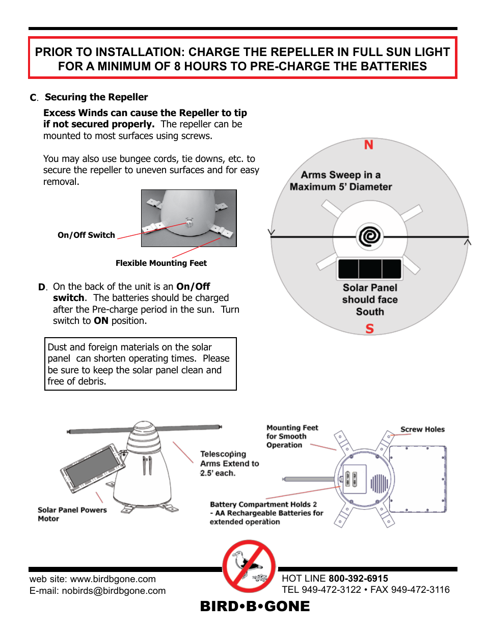 Bird•b•gone | Bird B Gone Solar Bird Repeller User Manual | Page 4 / 4
