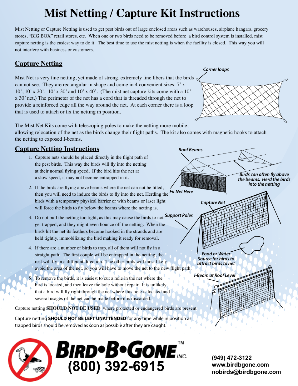 Bird B Gone Mist Bird Netting User Manual | 1 page