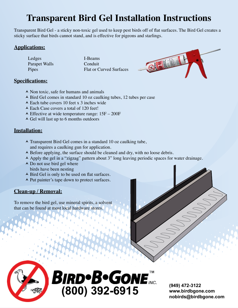 Bird B Gone Transparent Bird Gel User Manual | 1 page