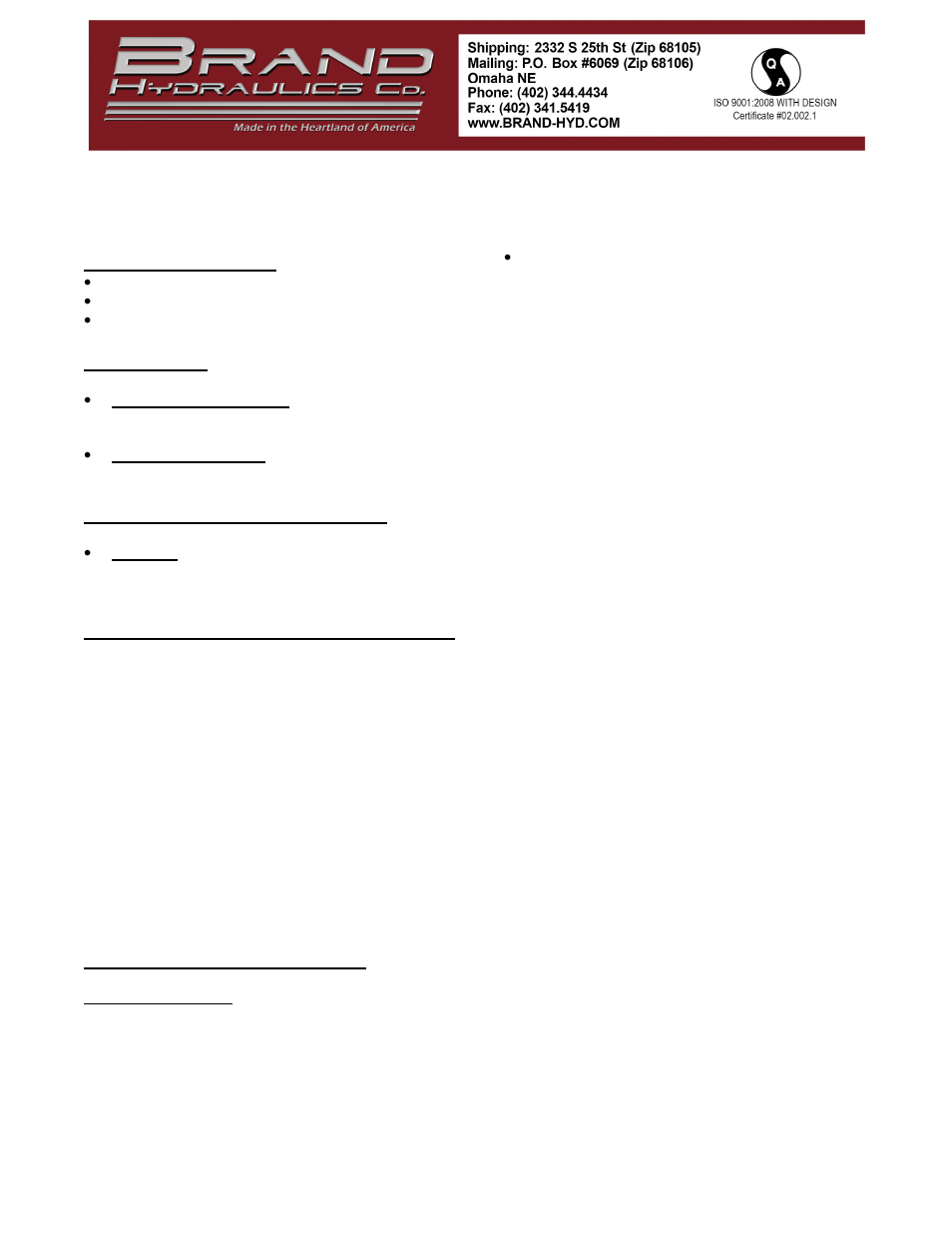 BRAND Hydraulics HIGH FLOW FC FLOW CONTROL (FC51) User Manual | 3 pages