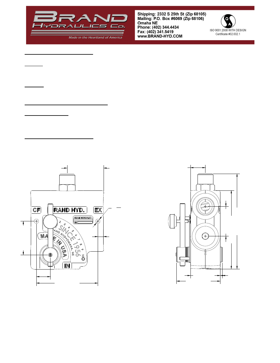 Troubleshooting, General information, Dimensional data | BRAND Hydraulics FC FLOW CONTROL (FC51, FC55, FCR51 & FCB51) User Manual | Page 2 / 4