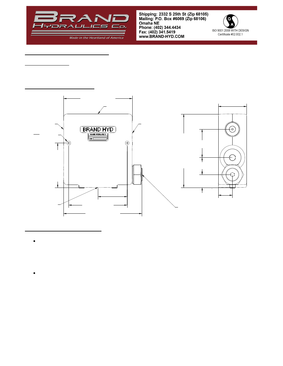 BRAND Hydraulics FG STYLE ADJUSTABLE PRIORITY DIVIDER User Manual | Page 2 / 2