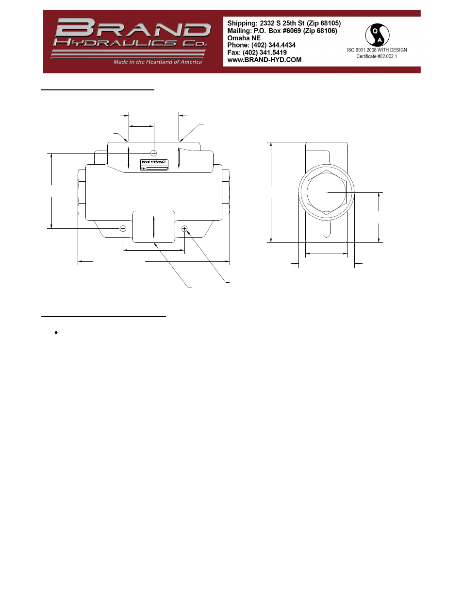 Dimensional data, Safety precautions | BRAND Hydraulics BG4 STYLE PRIORITY DIVIDER User Manual | Page 2 / 2