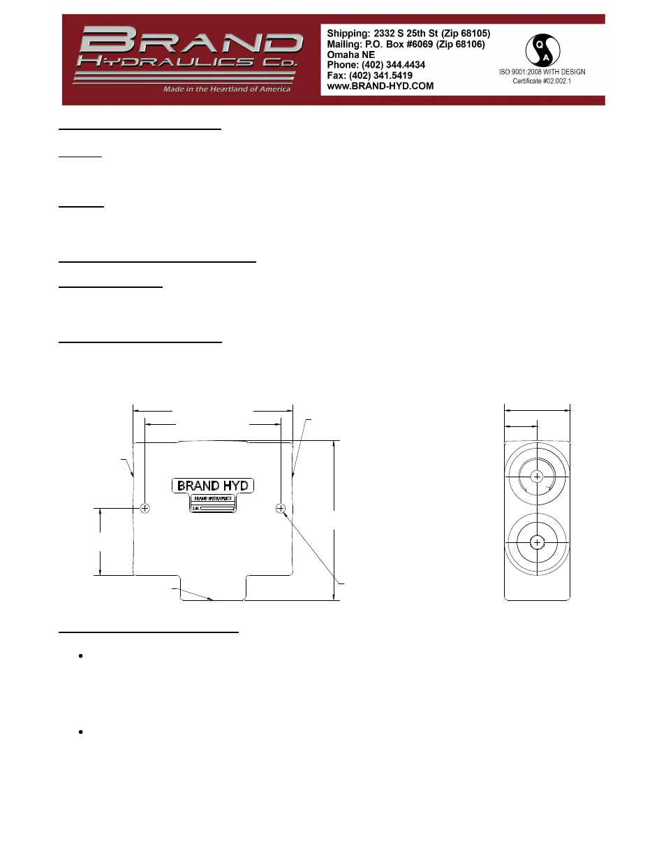 Troubleshooting, General information, Dimensional data | Bg5, bgr5, & bgc5 dimensional data (bg5 shown), Safety precautions | BRAND Hydraulics BG5, BGR5, & BGC5 STYLE PRIORITY DIVIDER User Manual | Page 2 / 2