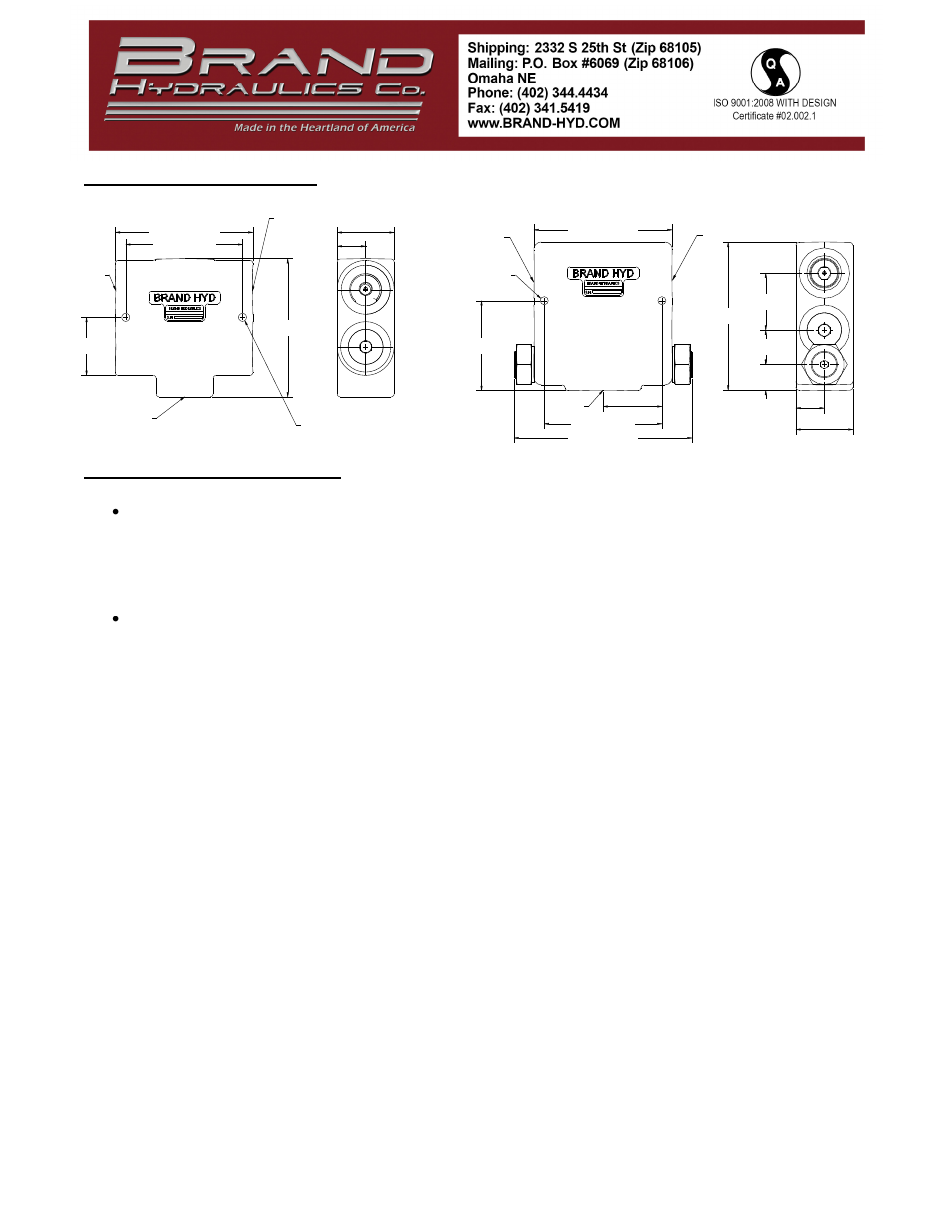 Dimensional data, Safety precautions | BRAND Hydraulics B50, B100, & B100AB STYLE PROPORTIONAL DIVIDER User Manual | Page 2 / 2