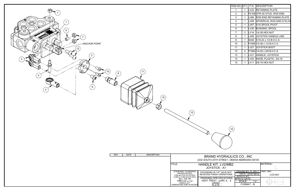Lv2-ha1, Sheet1, Drawing view1 | Brand hydraulics co., inc, Handle kit, lv2/mb2 | BRAND Hydraulics Converting the LV/MB Joystick from A to A1 User Manual | Page 4 / 4