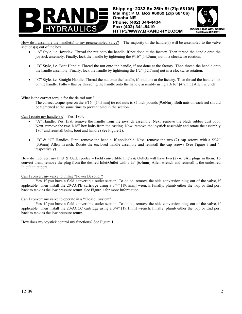 BRAND Hydraulics 20 SERIES SECTIONAL DIRECTIONAL CONTROL VALVES User Manual | Page 2 / 6