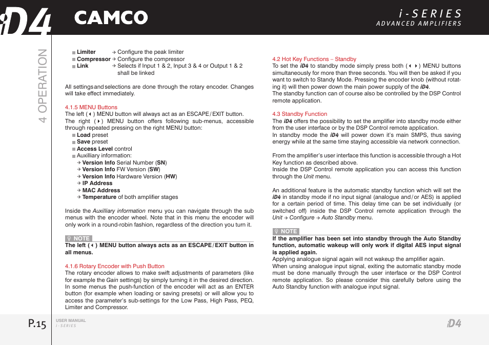 P.15 4 opera tion | Camco iD4 TDA302USERGBE User Manual | Page 15 / 32