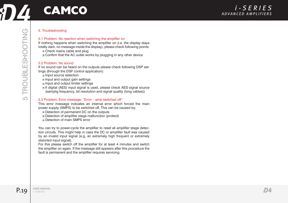 P.19 5 troubleshooting | Camco iD4 TDA302USERGBE User Manual | Page 19 / 32
