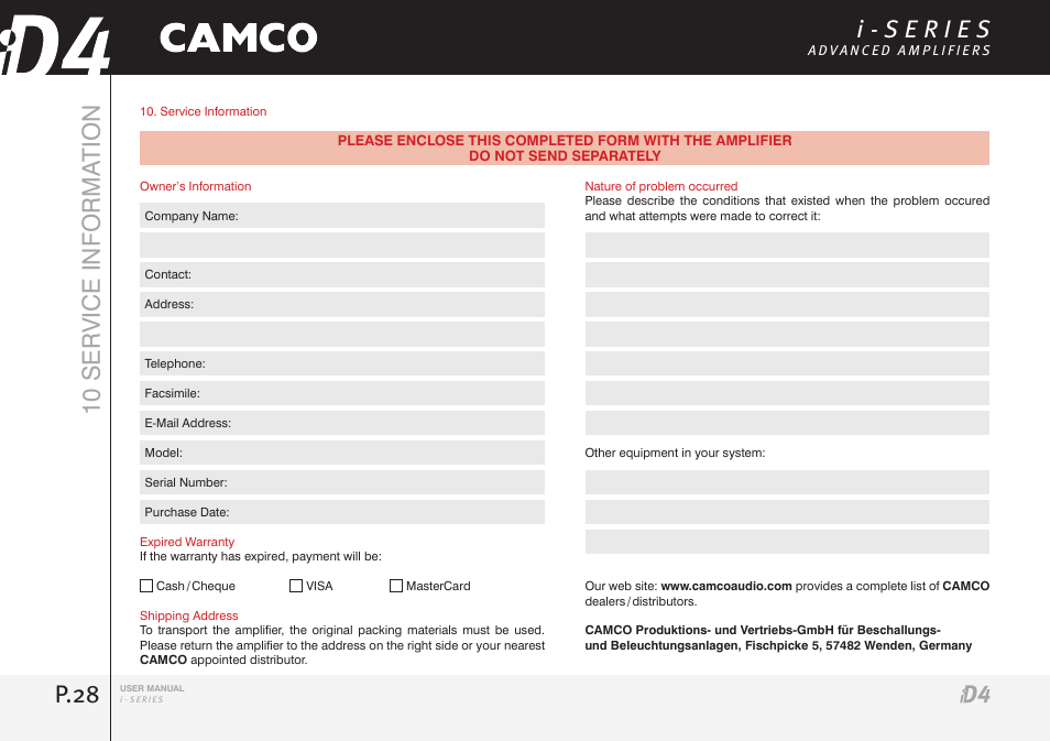 P.28 10 service informa tion | Camco iD4 TDA302USERGBE User Manual | Page 28 / 32