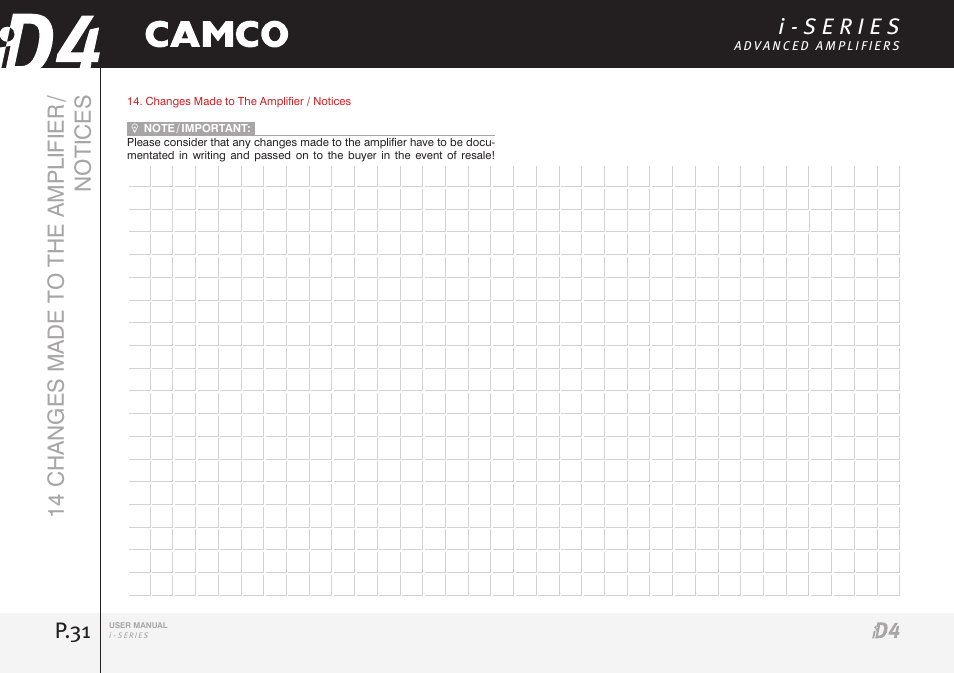 P.31 14 changes made to the amplifier / notices | Camco iD4 TDA302USERGBE User Manual | Page 31 / 32