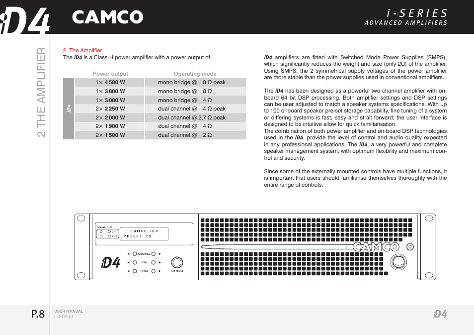 P.8 2 the amplifier | Camco iD4 TDA302USERGBE User Manual | Page 8 / 32