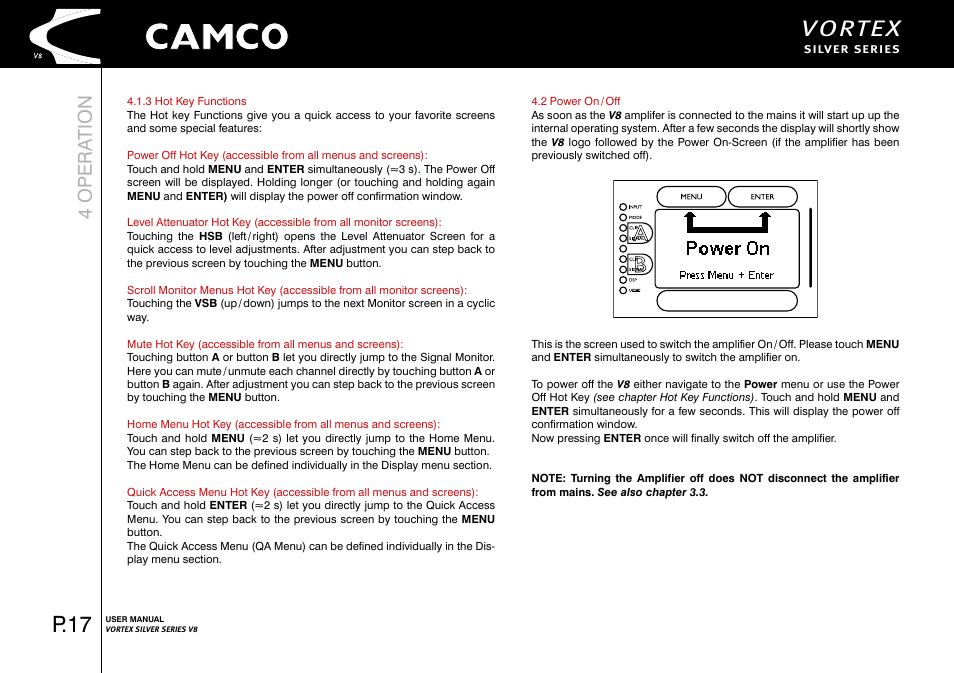 Vortex, P.17, 4 opera tion | Camco Vortex 8 User Manual User Manual | Page 18 / 36