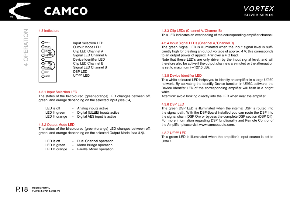 Vortex, P.18, 4 opera tion | Camco Vortex 8 User Manual User Manual | Page 19 / 36