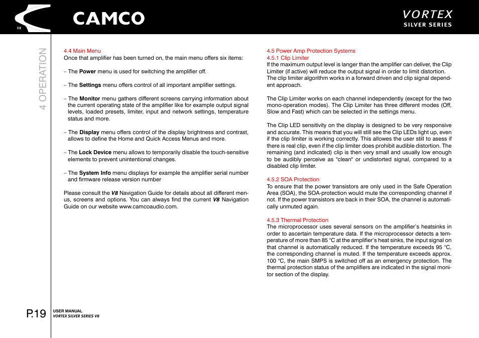 Vortex, P.19, 4 opera tion | Camco Vortex 8 User Manual User Manual | Page 20 / 36