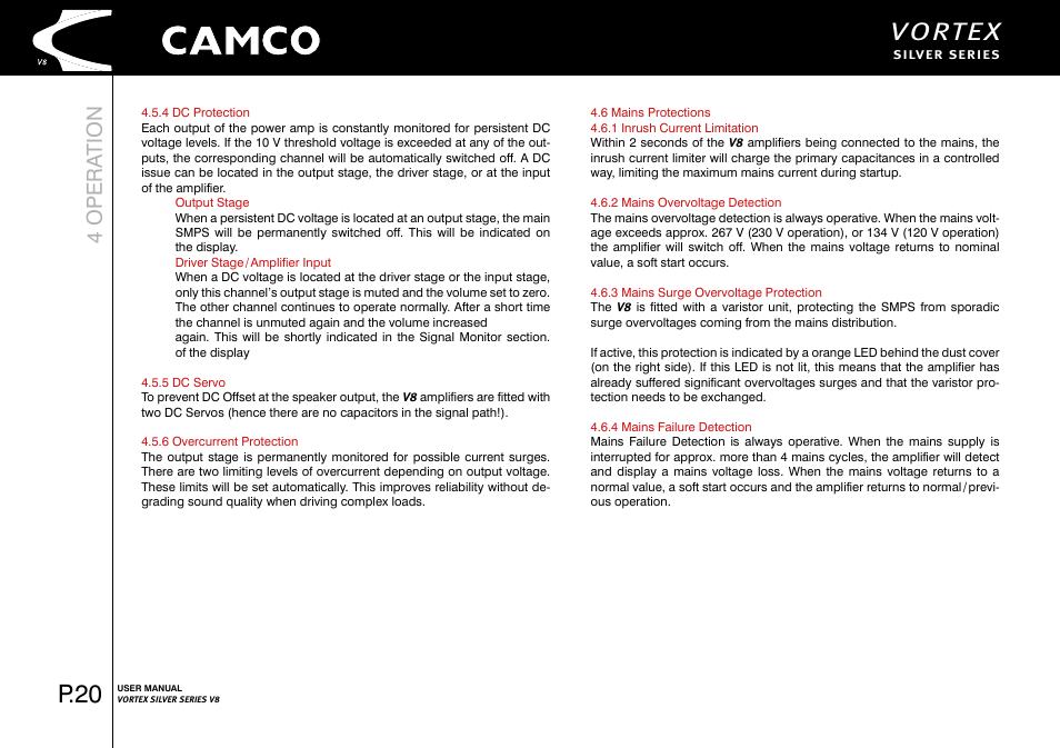 Vortex, P.20, 4 opera tion | Camco Vortex 8 User Manual User Manual | Page 21 / 36