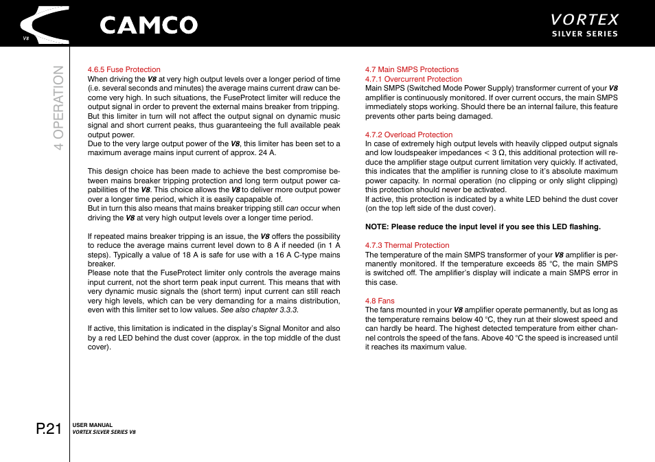 Vortex, P.21, 4 opera tion | Camco Vortex 8 User Manual User Manual | Page 22 / 36