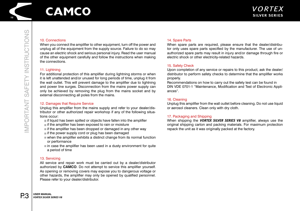 Vortex, Import ant safety instructions | Camco Vortex 8 User Manual User Manual | Page 4 / 36
