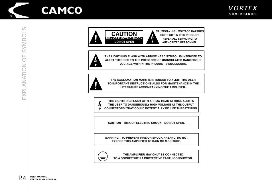 Vortex, Caution, Explana tion of symb ols | Camco Vortex 8 User Manual User Manual | Page 5 / 36