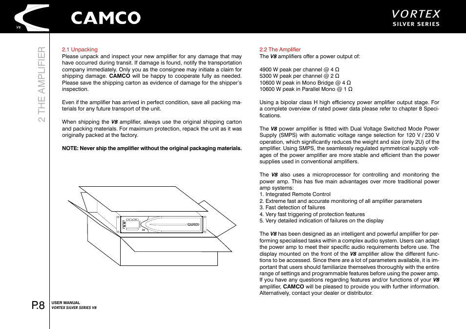 Vortex, 2 the amplifier | Camco Vortex 8 User Manual User Manual | Page 9 / 36