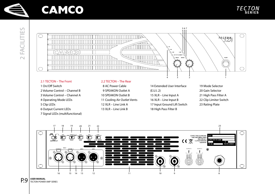 2 f a cilities | Camco Tecton series User Manual | Page 10 / 38