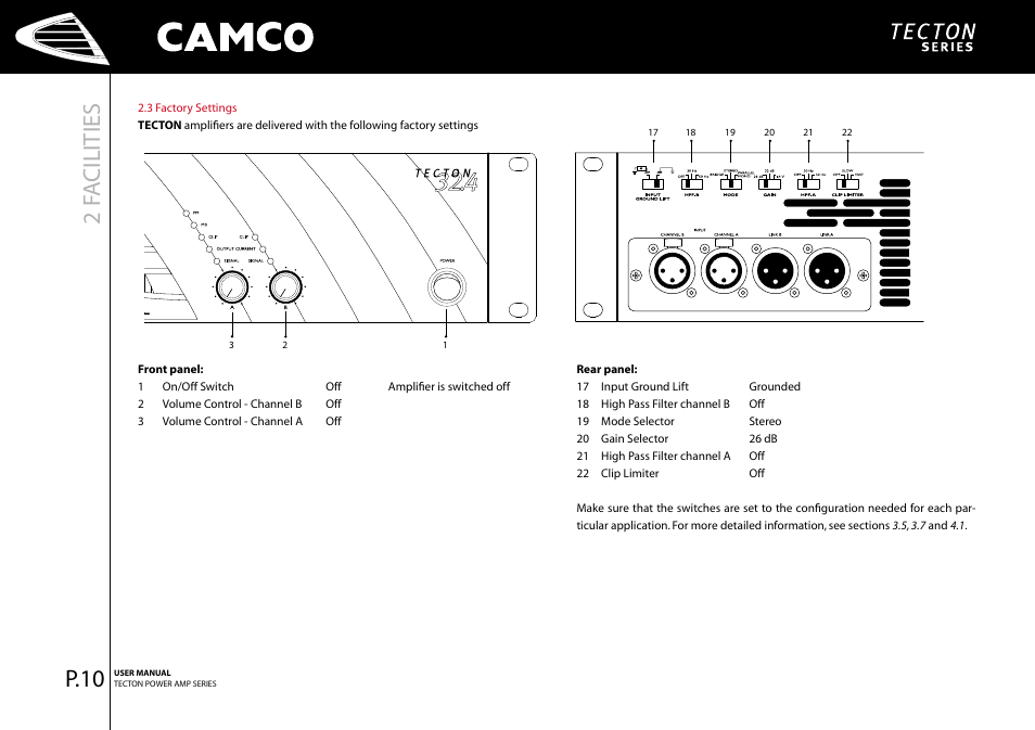 2 f a cilities, P.0 | Camco Tecton series User Manual | Page 11 / 38