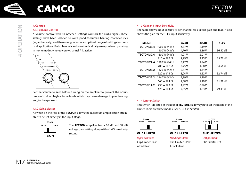 4 oper ation, P.7 | Camco Tecton series User Manual | Page 18 / 38
