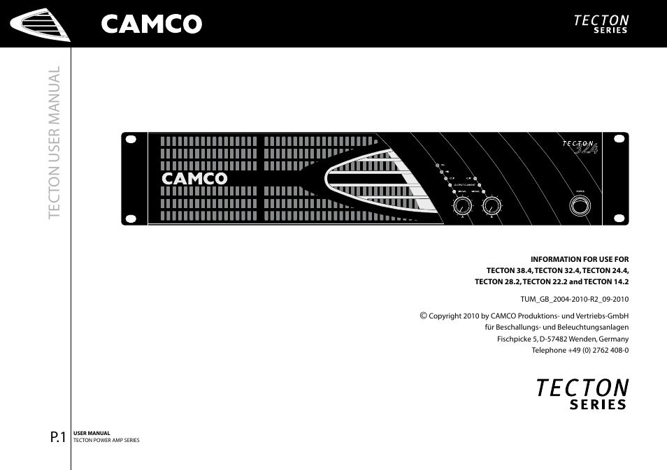 Tect on user manu al | Camco Tecton series User Manual | Page 2 / 38