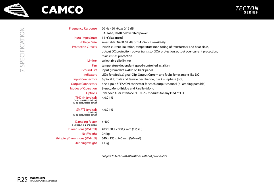 7 specific ation, P.25 | Camco Tecton series User Manual | Page 26 / 38