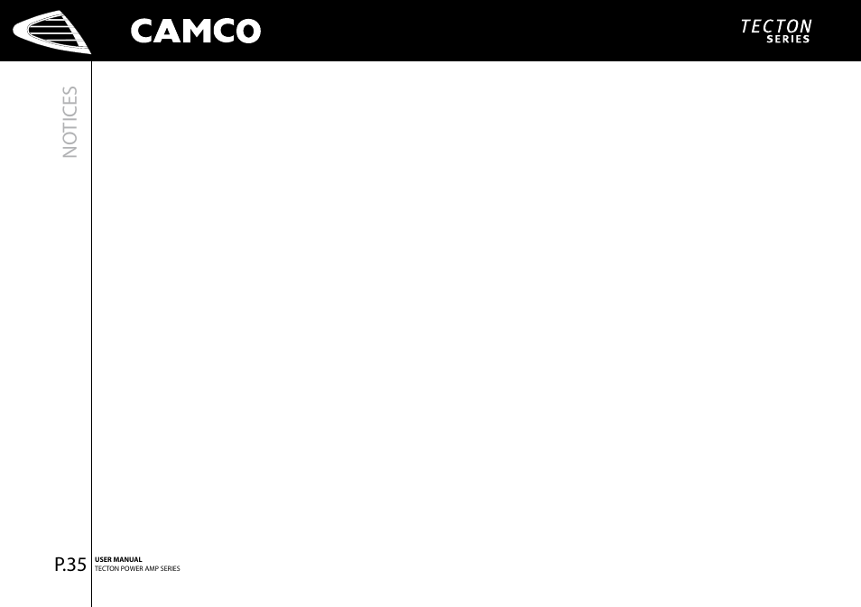 No tices, P.35 | Camco Tecton series User Manual | Page 36 / 38